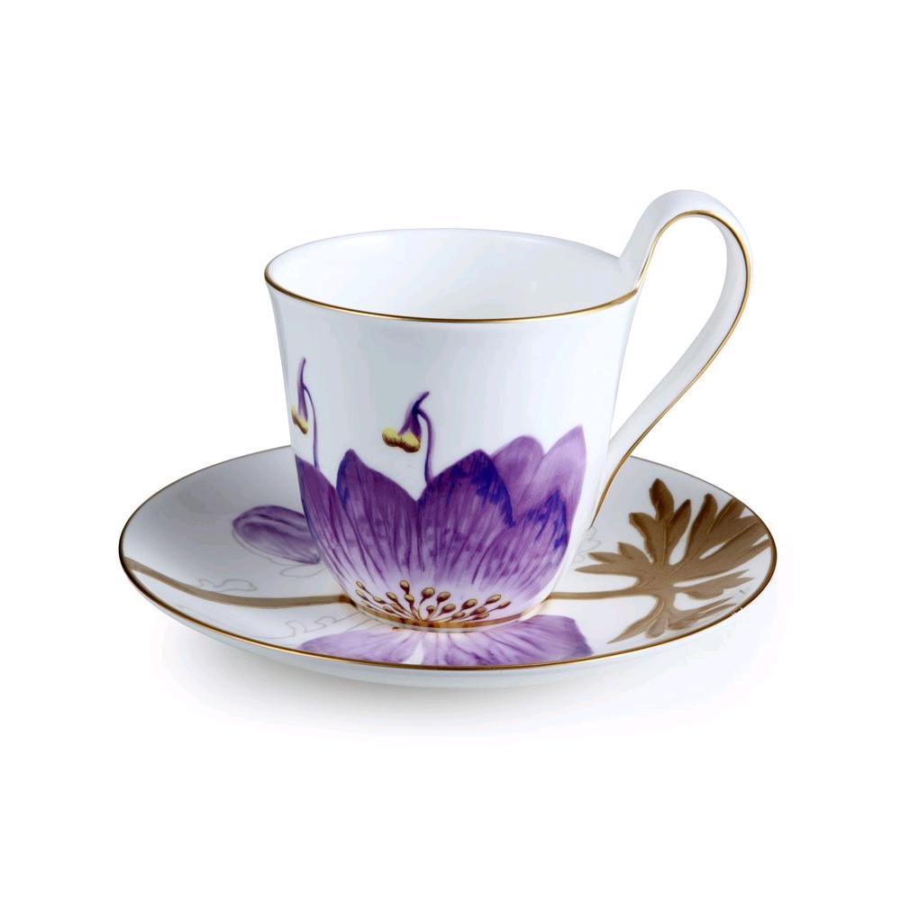ROYAL COPENHAGEN TAZZA THE CON PIATTINO VIOLA DEL PENSIERO