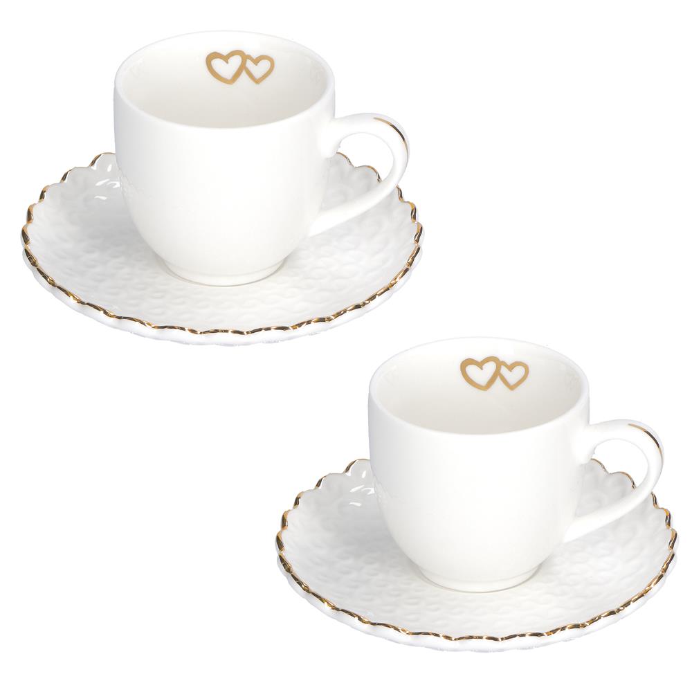 PORCELLANA BIANCA SET 2 TAZZE CAFFE MOMENTI ORO