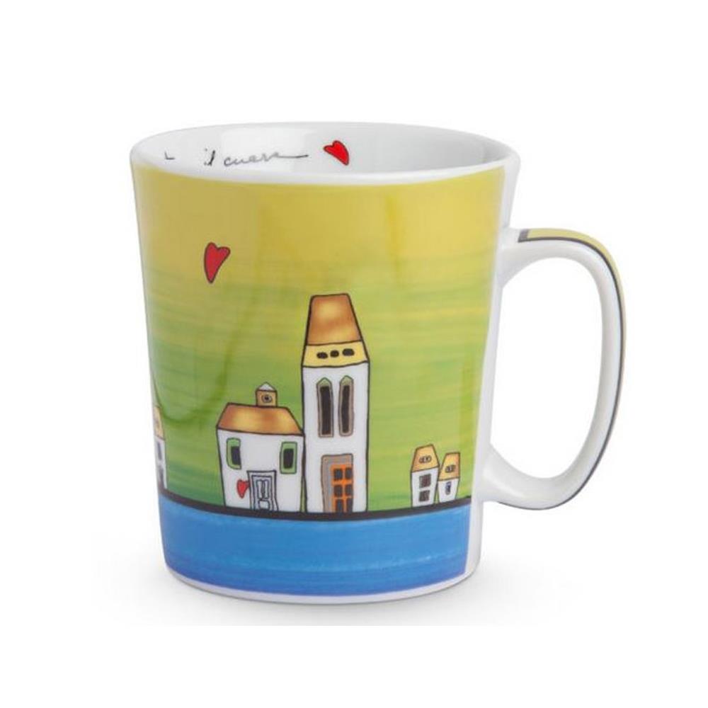 Set 2 Tazze Mug Impilabili In Porcellana Decorata Con Tovagliette In Polipropilene Egan Mickey Mouse City