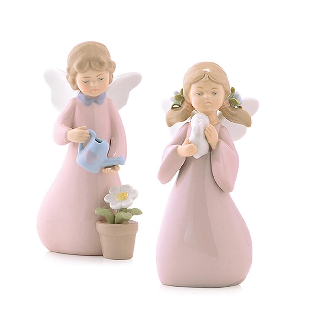 Hervit Set 2 Bimbe Angioletto Rosa - Statuette Porcellana Royal Class