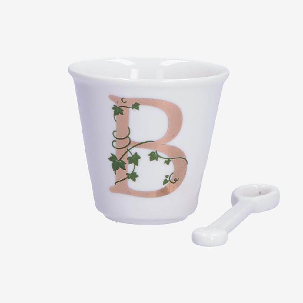 PORCELLANA BIANCA UNICO BICCHIERINO INIZIALE CON CUCCHIAINO