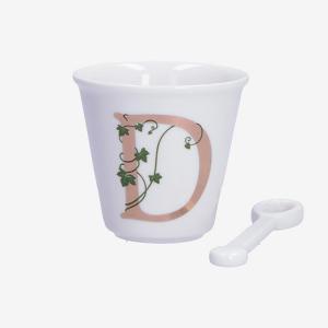 PORCELLANA BIANCA UNICO BICCHIERINO INIZIALE CON CUCCHIAINO