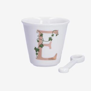 PORCELLANA BIANCA UNICO BICCHIERINO INIZIALE CON CUCCHIAINO
