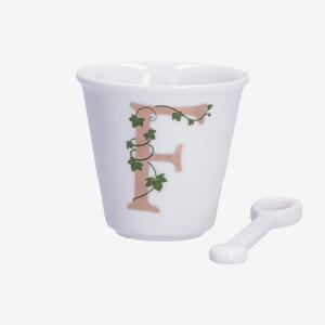 PORCELLANA BIANCA UNICO BICCHIERINO INIZIALE CON CUCCHIAINO