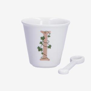 PORCELLANA BIANCA UNICO BICCHIERINO INIZIALE CON CUCCHIAINO