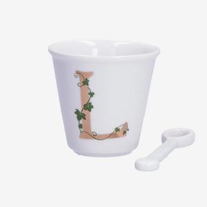 PORCELLANA BIANCA UNICO BICCHIERINO INIZIALE CON CUCCHIAINO