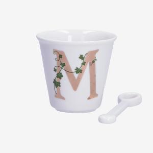 PORCELLANA BIANCA UNICO BICCHIERINO INIZIALE CON CUCCHIAINO