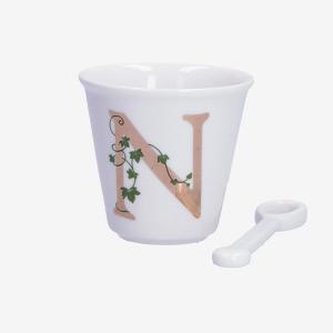 PORCELLANA BIANCA UNICO BICCHIERINO INIZIALE CON CUCCHIAINO