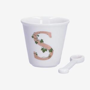 PORCELLANA BIANCA UNICO BICCHIERINO INIZIALE CON CUCCHIAINO