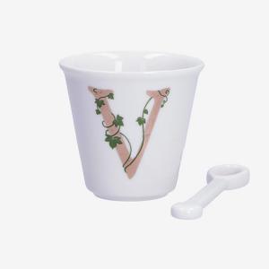 PORCELLANA BIANCA UNICO BICCHIERINO INIZIALE CON CUCCHIAINO