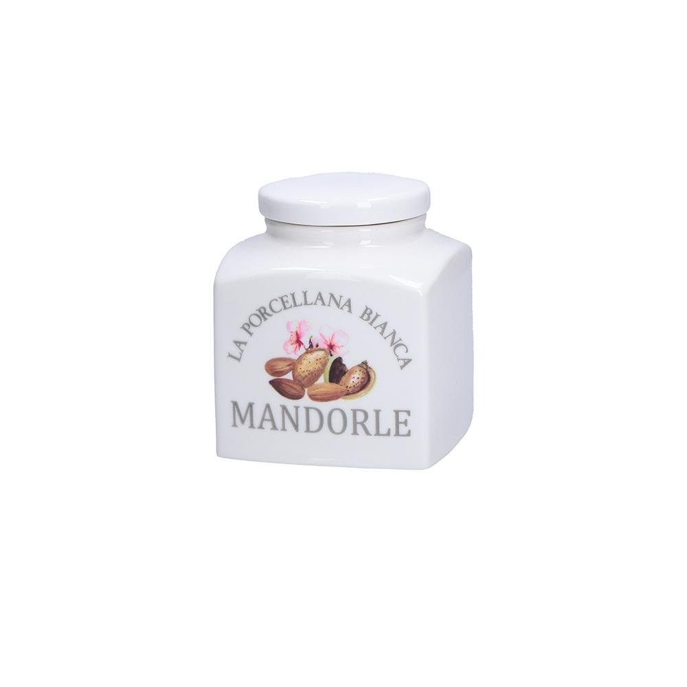 PORCELLANA BIANCA BARATTOLO MANDORLE DECO
