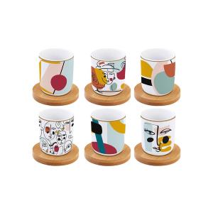 Easy Life Modernism Set 6 Tazze Espresso Con Piattino Bamboo