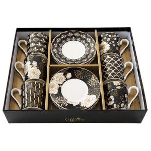 EASY LIFE ART DECO & FLOWERS SET 6 TAZZE ESPRESSO CON PIATTINO