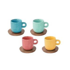 Easy Life Take A Loop Set 4 Tazze Espresso Con Piattino Acacia