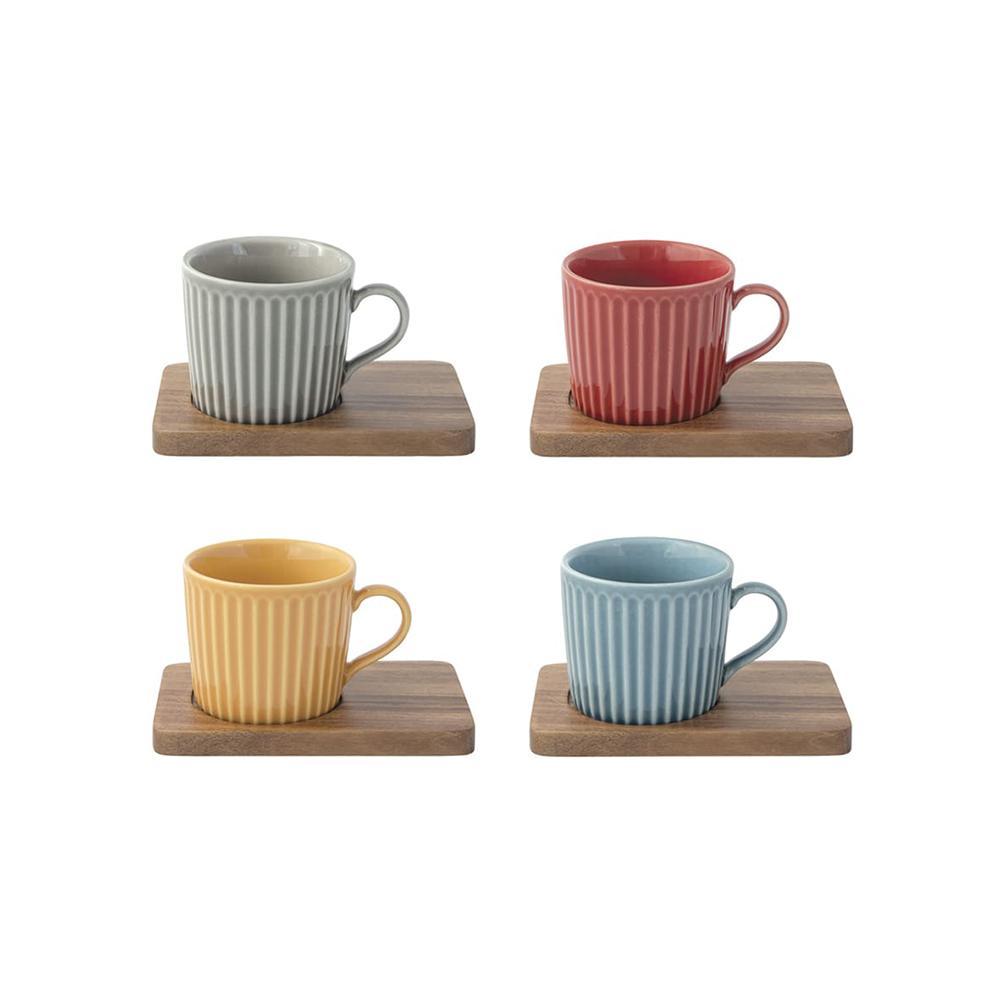 EASY LIFE TAKE A BREAK SET 4 TAZZE ESPRESSO CON PIATTINO ACACIA