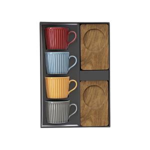 EASY LIFE TAKE A BREAK SET 4 TAZZE ESPRESSO CON PIATTINO ACACIA
