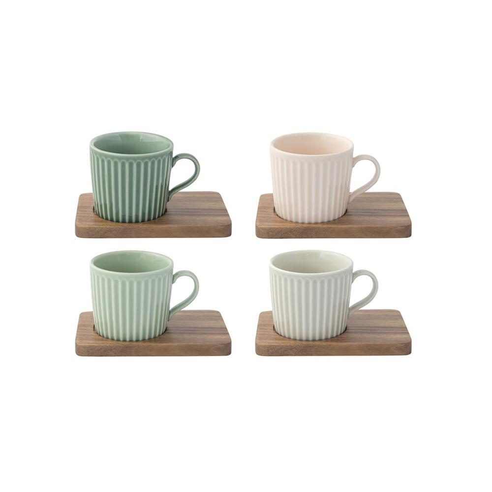 EASY LIFE TAKE A BREAK SET 4 TAZZE ESPRESSO CON PIATTINO ACACIA