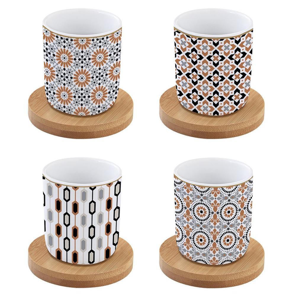 EASY LIFE GEOETHNIC SET 4 TAZZE ESPRESSO CON PIATTINO BAMBOO