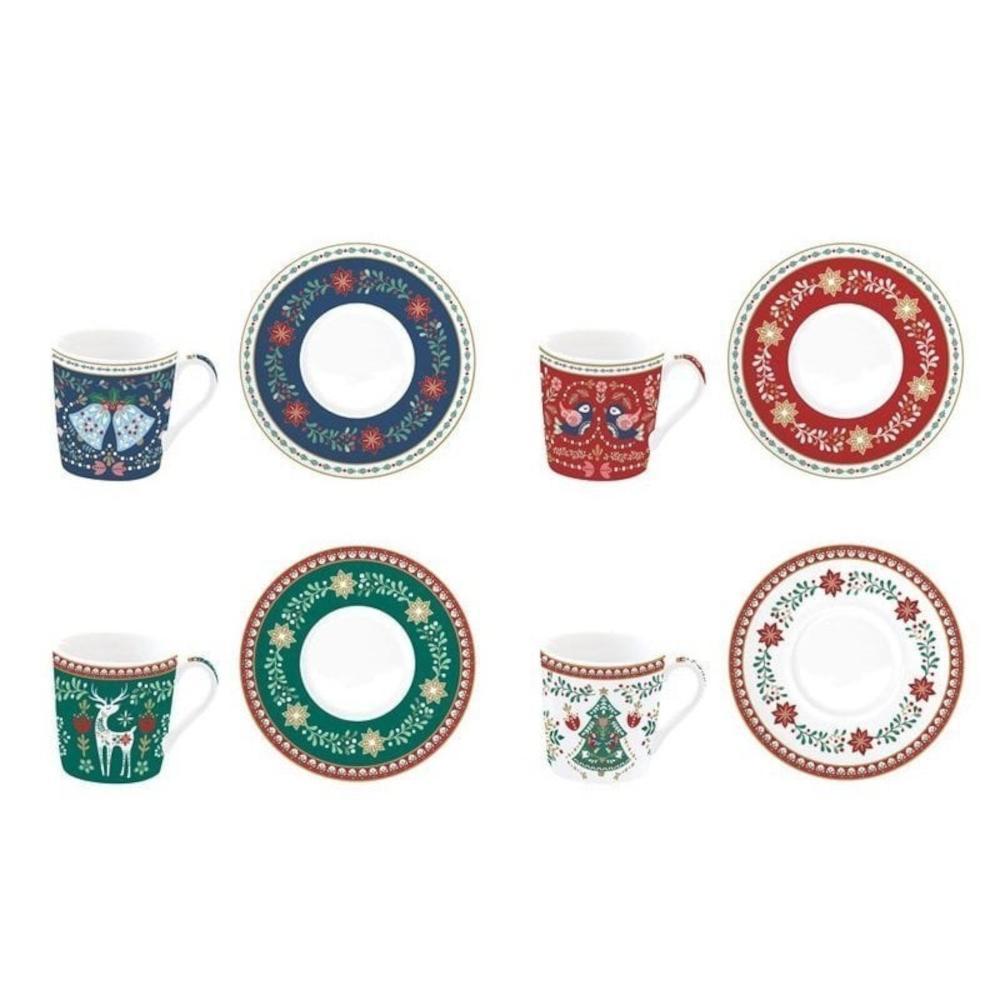 EASY LIFE CHRISTMAS FOLK SET 4 TAZZE ESPRESSO CON PIATTINO