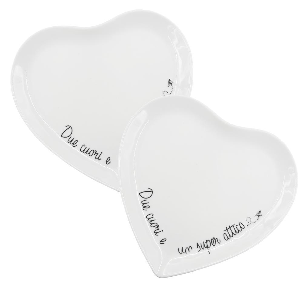 PORCELLANA BIANCA GLI ONESTI SET 2 PIATTINI CUORE